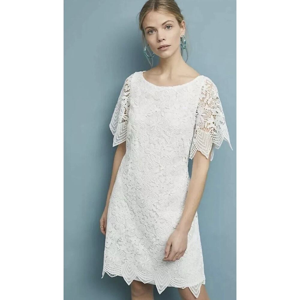 Anthropologie White Lace Mini Dress